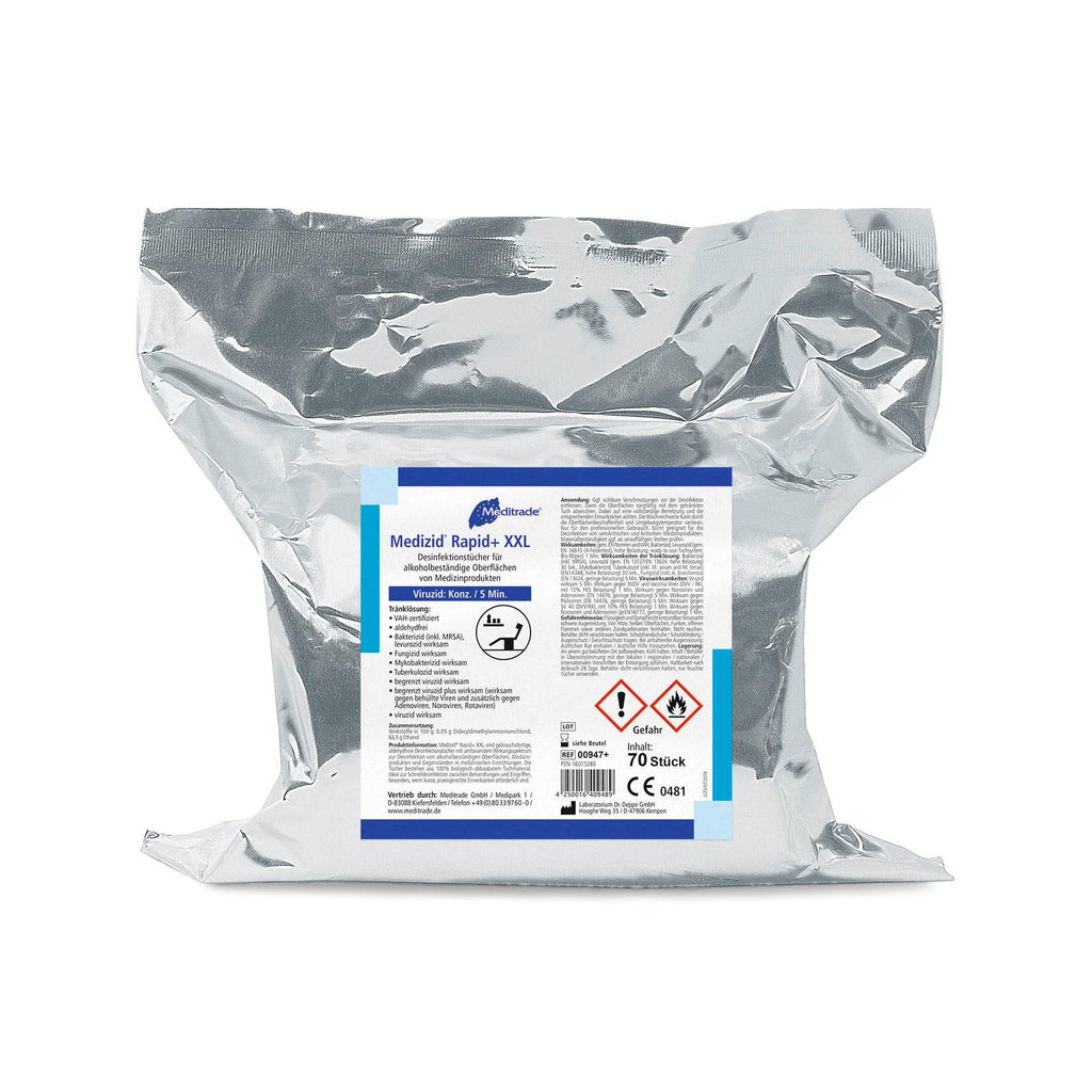 Meditrade Medizid Rapid+ XXL Desinfektionstücher, Nachfüllpack für Eimer - Packung á 70 Tücher - WeCare+