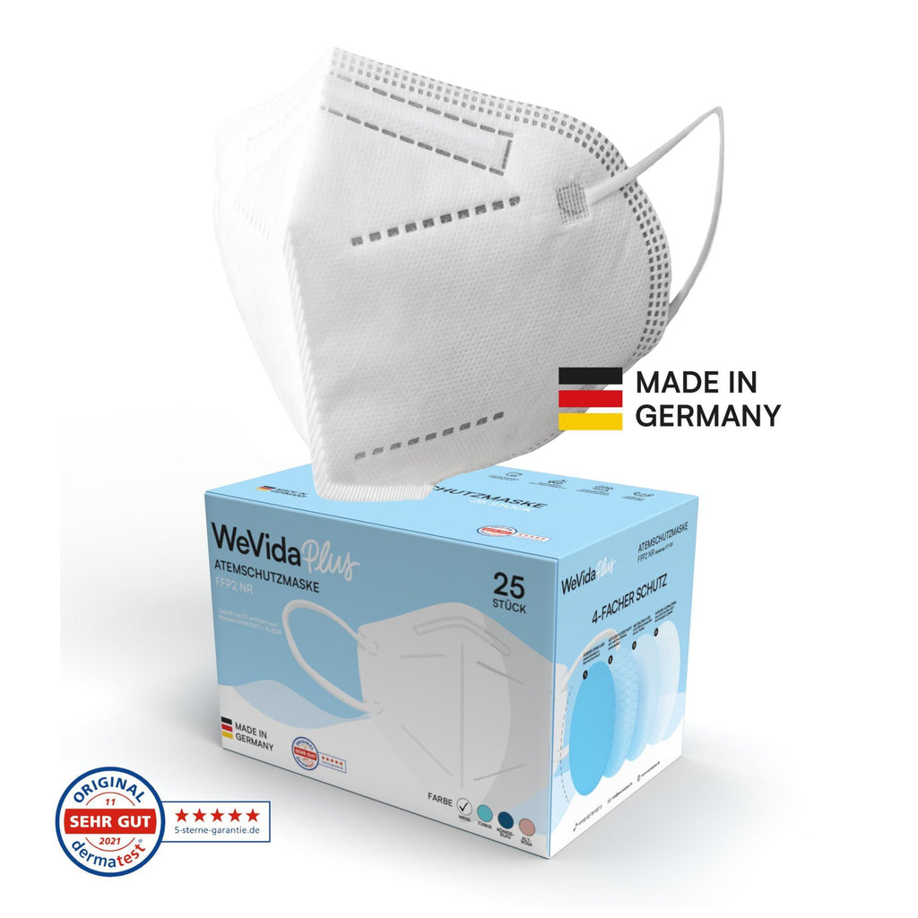WeVidaPlus FFP2 Weiß (Made in Germany) - Packung á 25 Stück - WeCare+