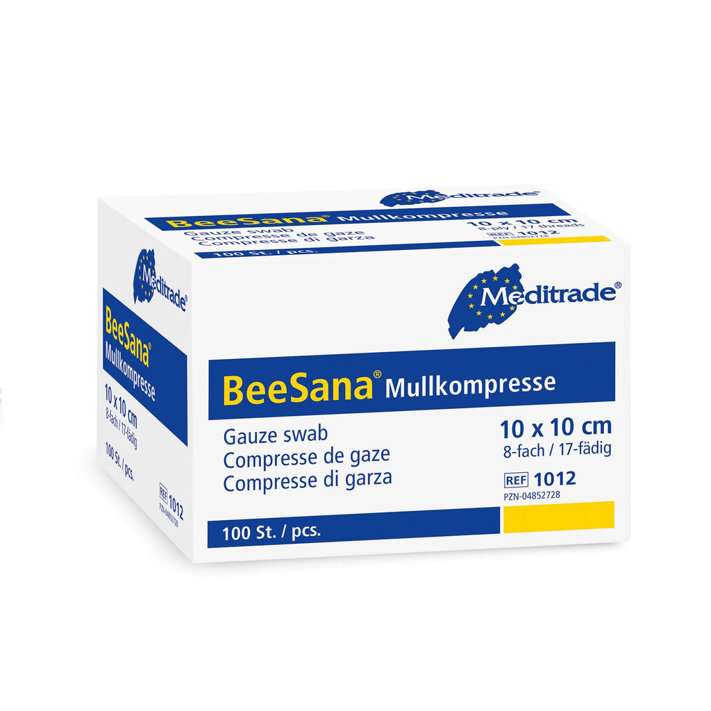 Meditrade BeeSana® Mullkompresse, ohne RöKo, unsteril, 12-fach, zu 10 Stk vorgezählt - WeCare+