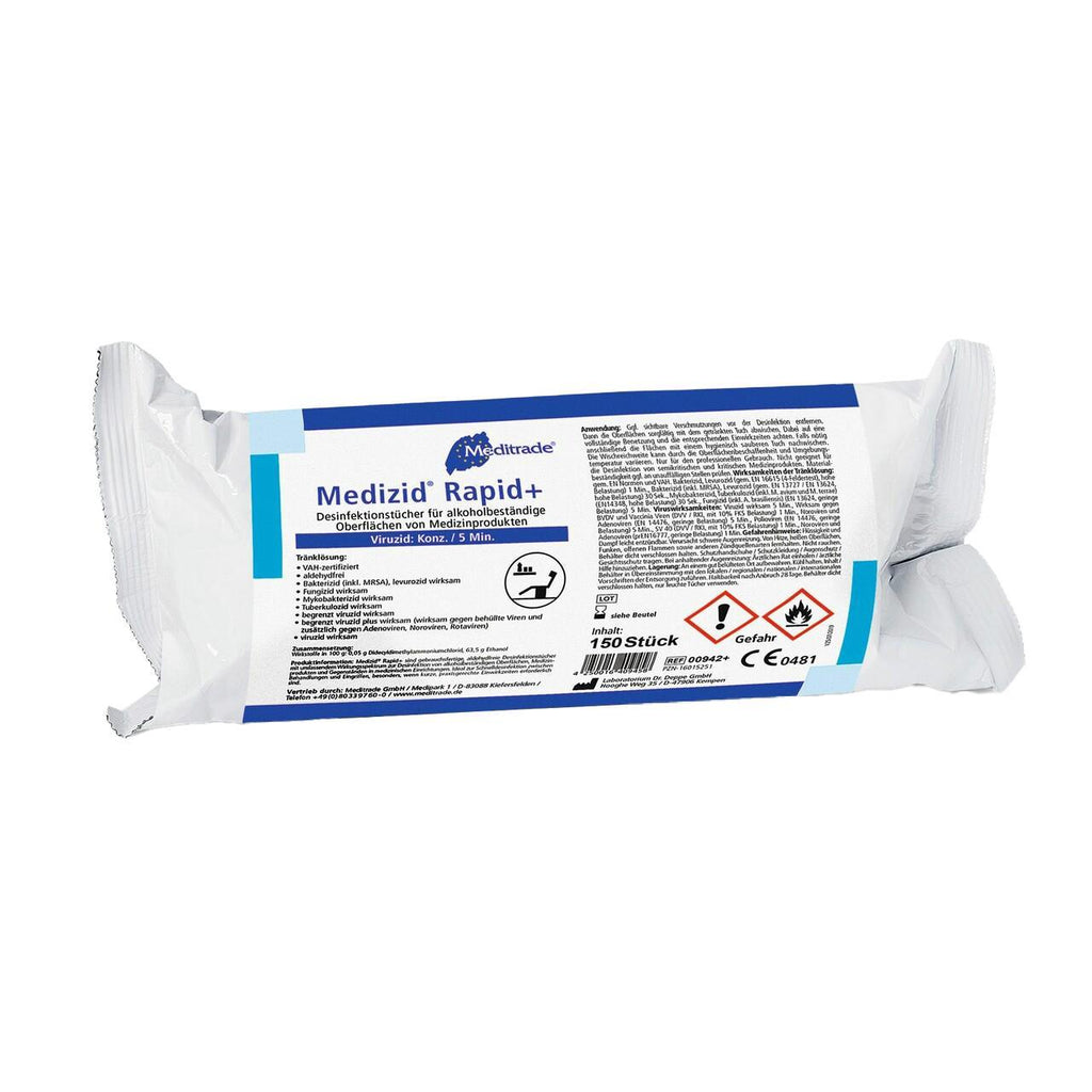 Meditrade Medizid Rapid+ Desinfektionstücher Nachfüllpackung Dose - Packung á 150 Stück - WeCare+