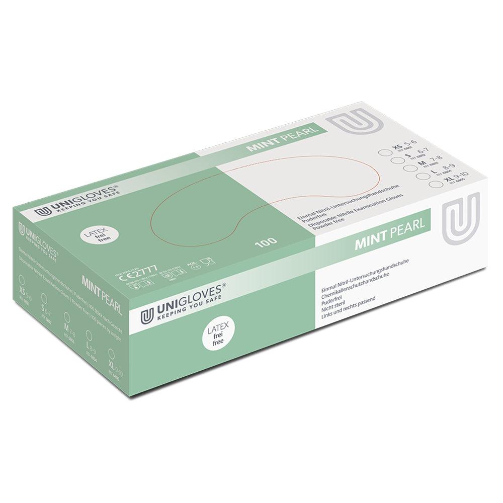 UNIGLOVES Nitrilhandschuhe PEARL Farbenfroh Mint - Box á 100 Stück - WeCare+