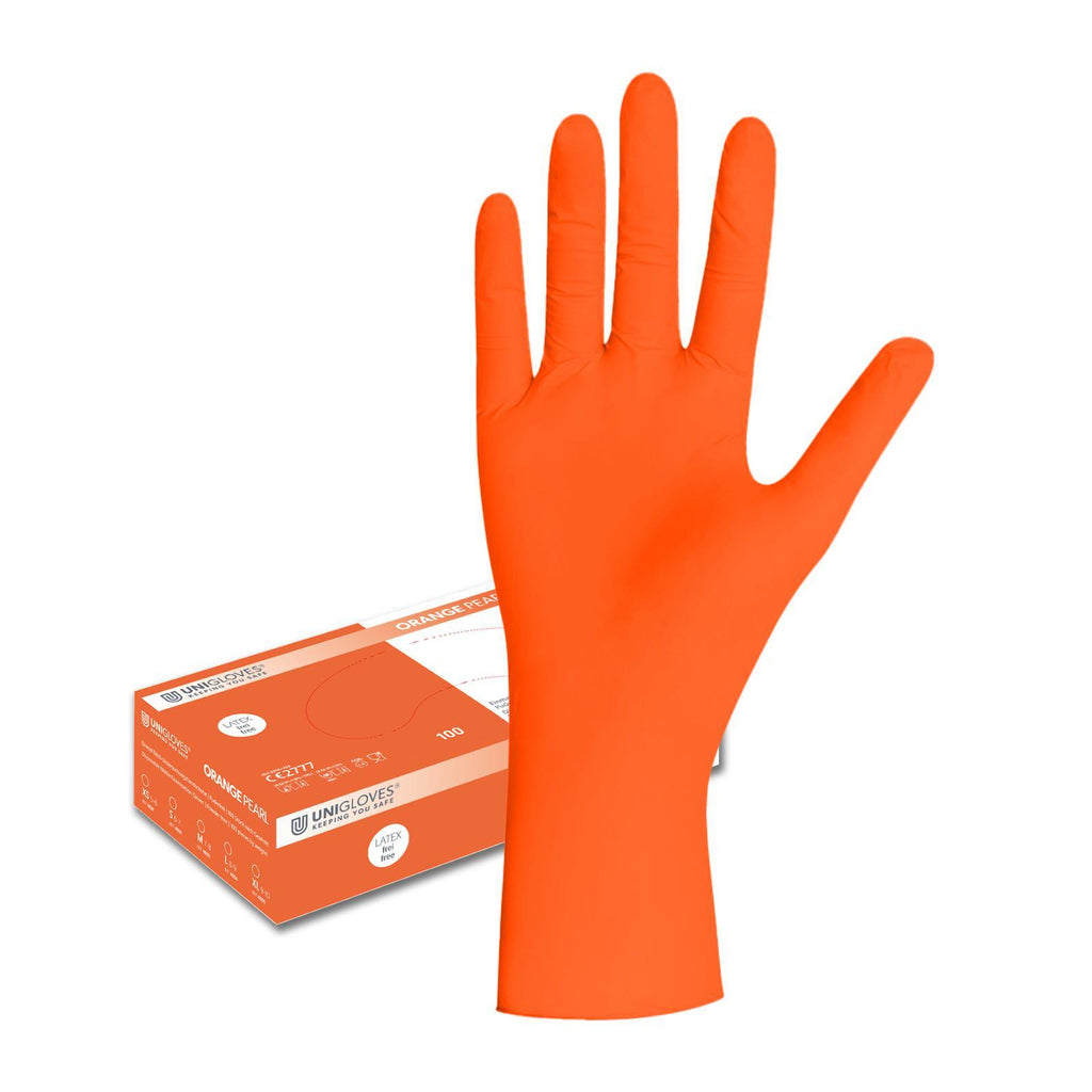 UNIGLOVES Nitrilhandschuhe PEARL Farbenfroh Orange - Box á 100 Stück - WeCare+